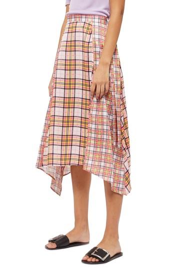 Women's Topshop Mixed Check Midi Skirt Us (fits Like 0) - Pink