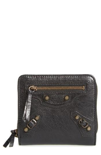 Women's Balenciaga Classic Leather Bifold Wallet - Black