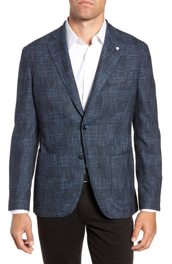 Men's L.b.m 1911 Classic Fit Plaid Cotton Blend Sport Coat Us / 54 Eu R - Blue