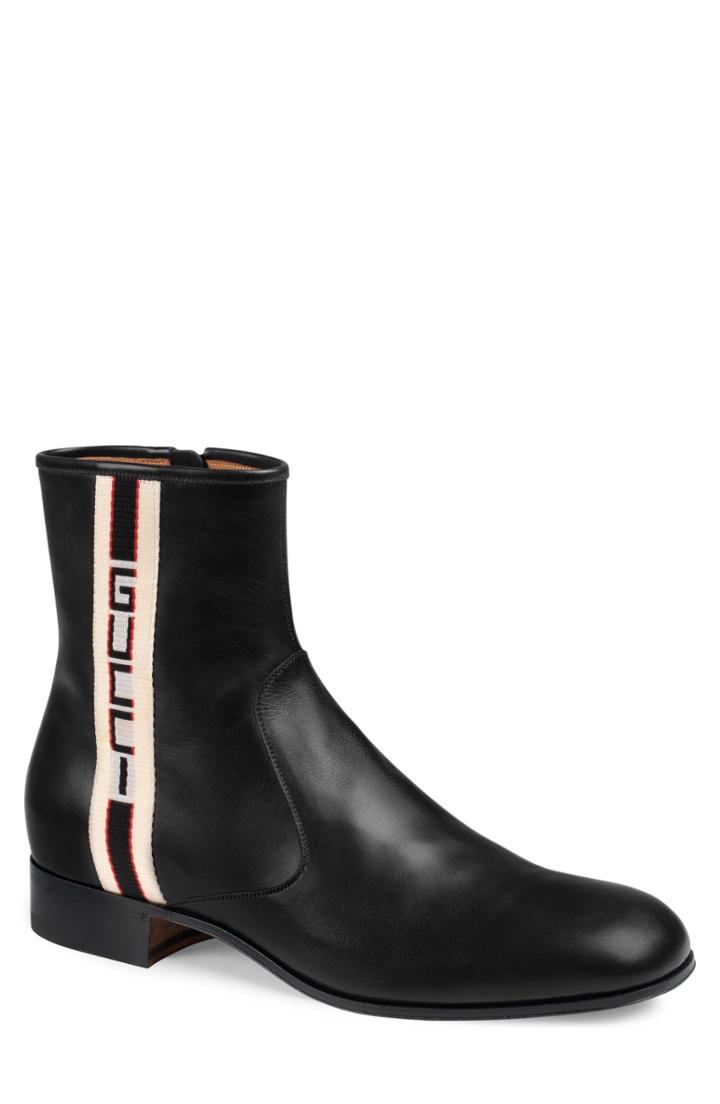 Men's Gucci Stripe Leather Boot Us / 7uk - Black