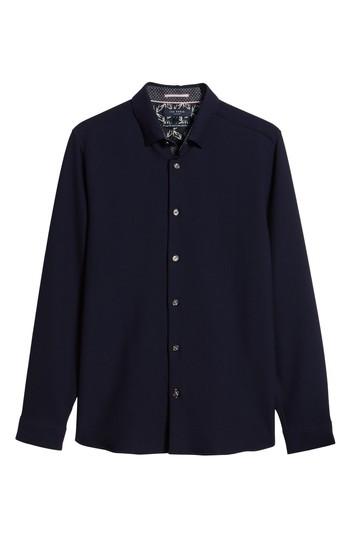 Men's Ted Baker London Loretax Trim Fit Stretch Knit Sport Shirt (m) - Blue
