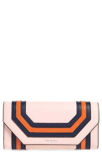 Women's Tory Burch Geo Stripe Leather Wallet - Pink