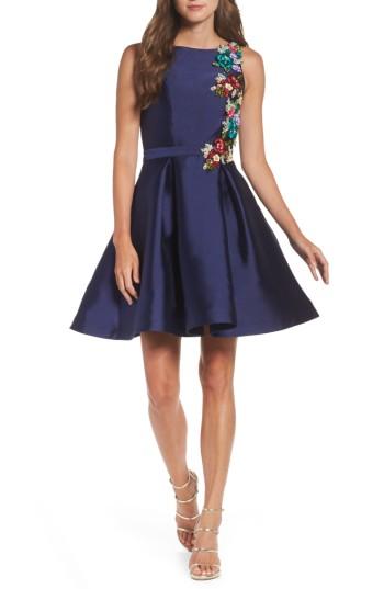 Women's Mac Duggal Micado Floral Applique Fit & Flare Minidress