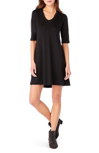 Women's Michael Stars Elbow Sleeve Leather Trim Shift Dress - Black
