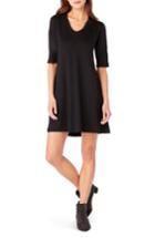 Women's Michael Stars Elbow Sleeve Leather Trim Shift Dress - Black
