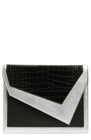 Leith Colorblock Faux Leather Envelope Clutch - Black