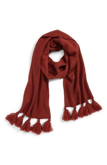 Women's Bp. Tassel Trim Knit Scarf, Size - Orange
