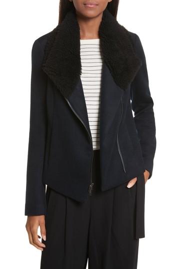 Women's Vince Genuine Shearling Trim Scuba Jacket - Blue