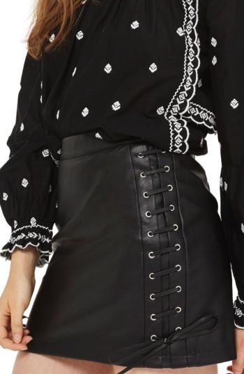 Women's Topshop Lace-up Faux Leather Miniskirt Us (fits Like 10-12) - Black