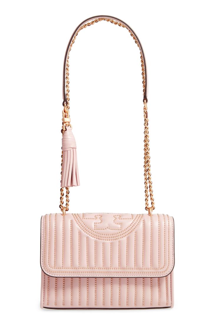 Tory Burch Small Fleming Studded Leather Convertible Shoulder Bag - Pink