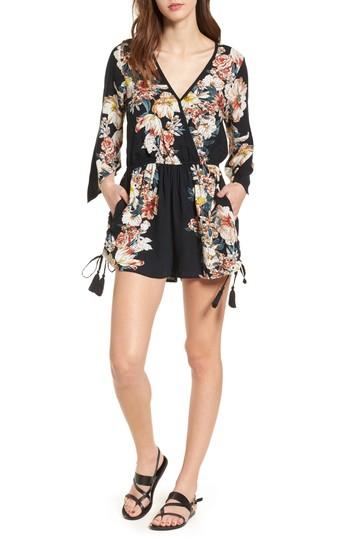 Women's Band Of Gypsies Floral Print Surplice Romper - Black