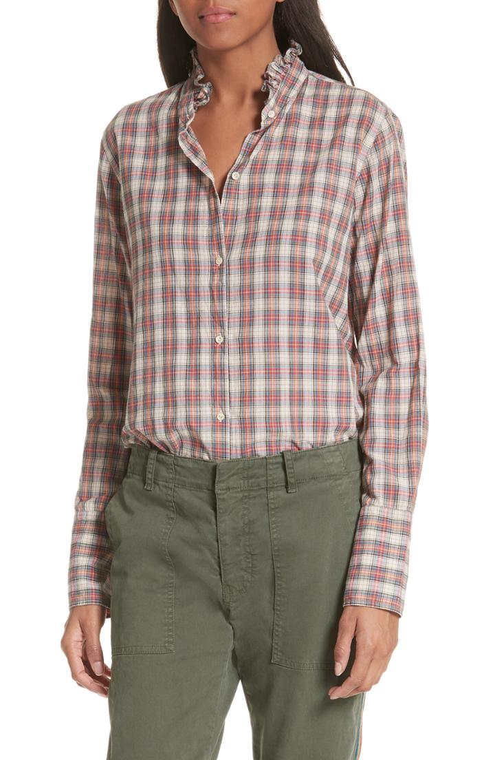 Women's Nili Lotan Nola Plaid Cotton Top