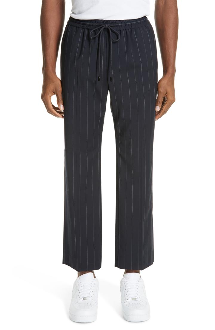 Men's Juun.j Drawstring Pinstripe Pants Eu - Blue