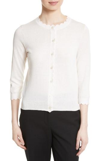 Women's Kate Spade New York Scallop Silk Blend Cardigan, Size - Ivory