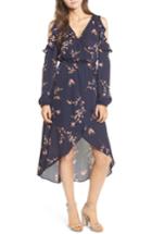 Women's Soprano Ruffle Cold Shoulder Faux Wrap Dress - Blue