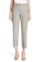 Women's Lafayette 148 New York Fulton Desert Stripe Cotton & Linen Pants - Grey