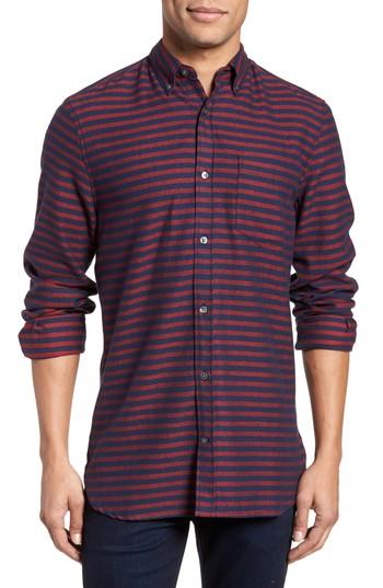 Men's French Connection Regular Fit Stripe Flannel Shirt - Burgundy