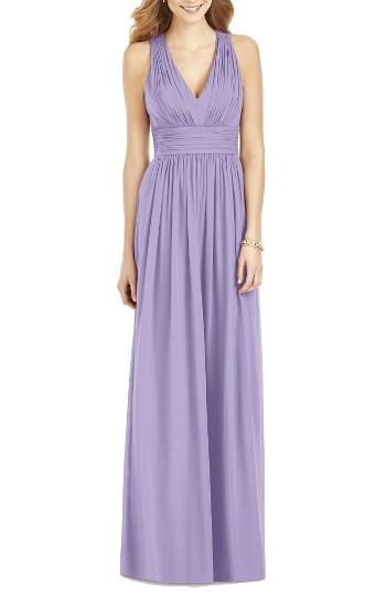 Women's After Six Crisscross Back Ruched Chiffon V-neck Gown - Purple