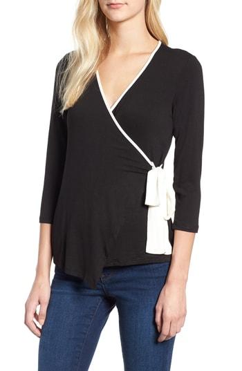 Women's Bobeau Tipped Wrap Top - Black