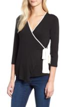 Women's Bobeau Tipped Wrap Top - Black