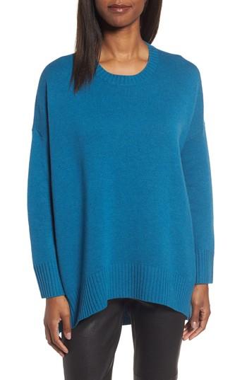 Women's Eileen Fisher Cashmere & Wool Blend Oversize Sweater, Size /x-small - Blue/green