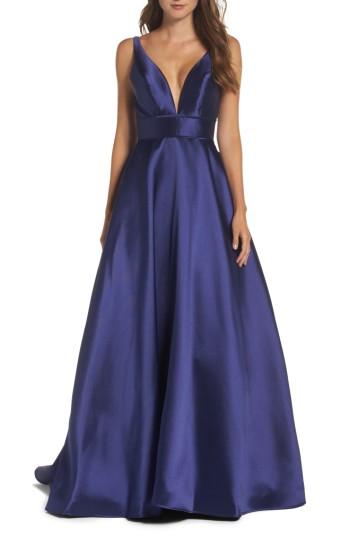 Women's Ieena For Mac Duggal Plunging Sweetheart Neck Ballgown - Blue