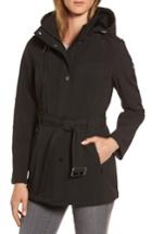 Women's Michael Michael Kors Waterproof Belted Jacket With Detachable Hood - Black