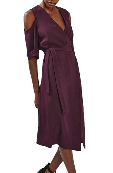 Women's Topshop Cold Shoulder Wrap Midi Dress