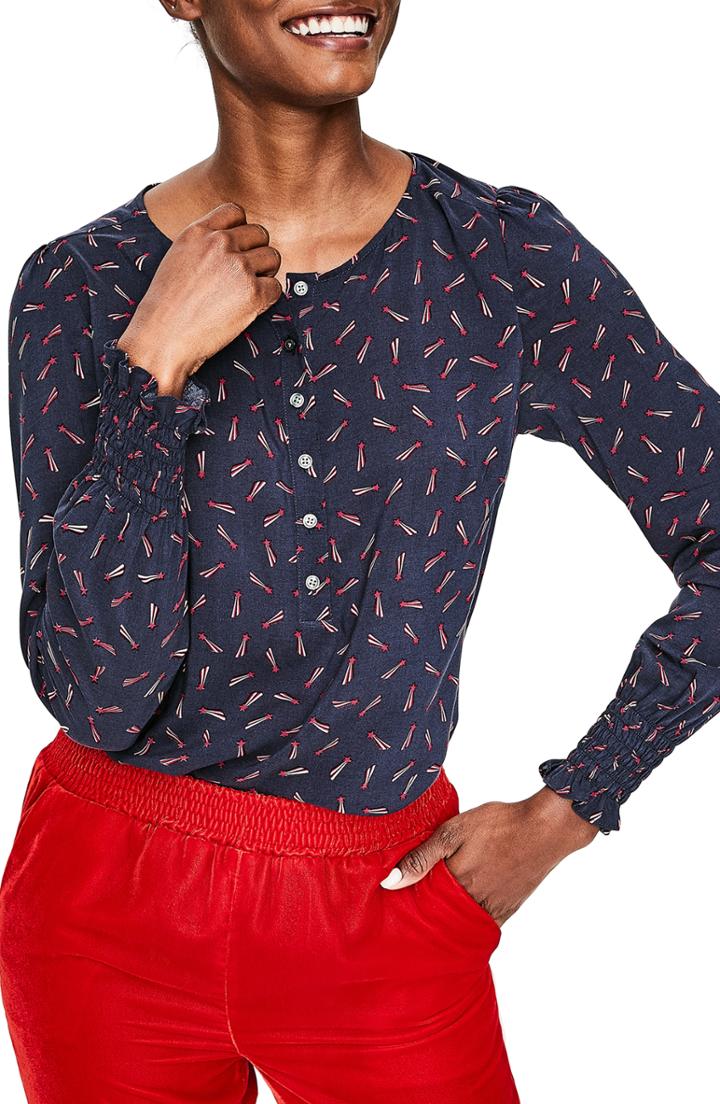Women's Boden Kara Split Neck Pattern Blouse - Blue
