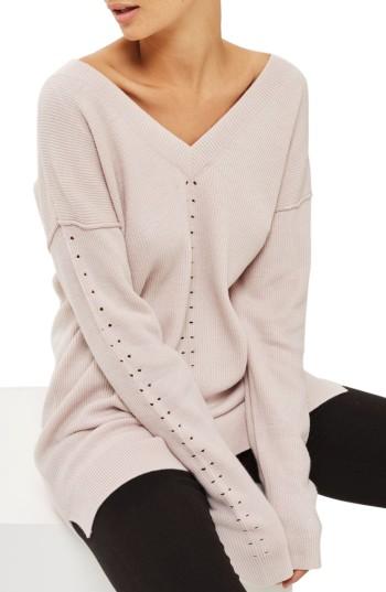 Women's Topshop Perforated V-neck Sweater Dress
