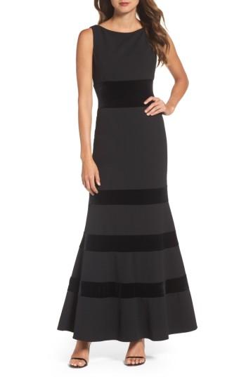 Women's Vince Camuto Velvet & Scuba Crepe Mermaid Gown - Black
