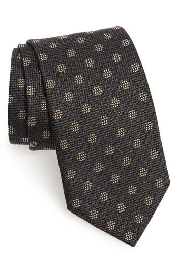Men's David Donahue Dot Silk & Cotton Tie, Size - Grey
