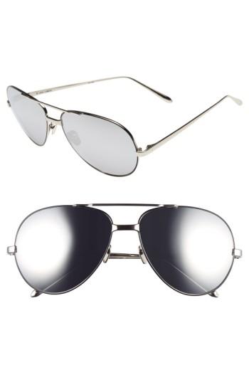 Women's Linda Farrow 59mm 18 Karat White Gold Trim Aviator Sunglasses - White Gold/ Black/ Platinum