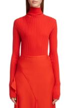 Women's Victoria Beckham Gathered Sleeve Rib Knit Turtleneck Sweater - Red