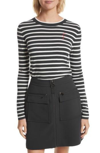 Women's Grey Jason Wu Face Embroidered Stripe Knit Top - Black