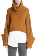 Women's Monse Giant Cuff Crop Wool Sweater - Brown