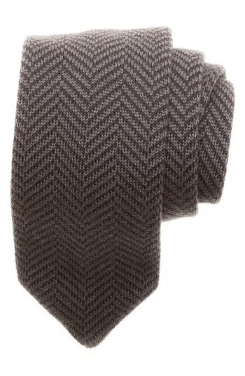 Men's Hook + Albert Herringbone Knit Wool Tie, Size - Grey