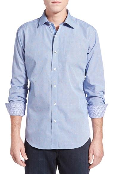 Men's Bugatchi Shaped Fit Dobby Check Sport Shirt