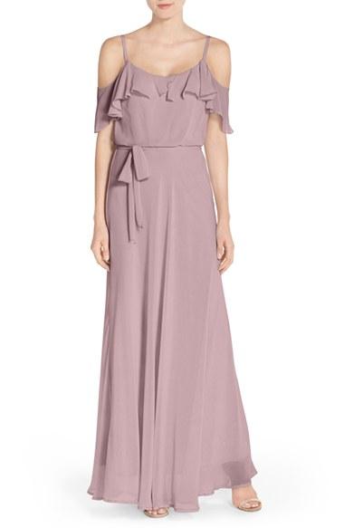 Women's Nouvelle Amsale Cold Shoulder A-line Chiffon Gown - Purple