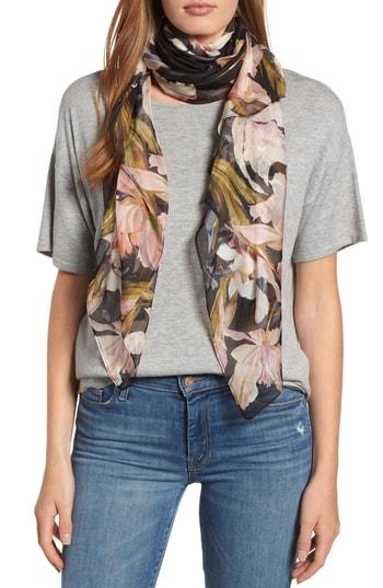 Women's Nordstrom Silk Chiffon Oblong Scarf, Size - Black