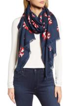 Women's Tory Burch Flying Logo Wool & Silk Scarf, Size - Blue