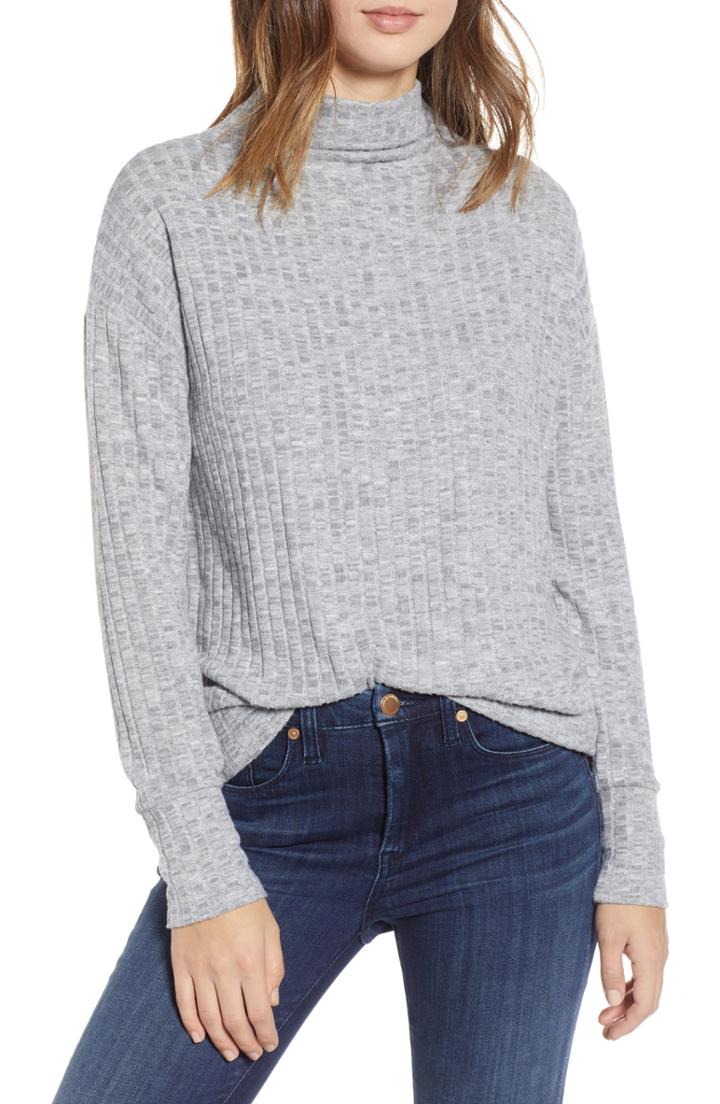 Women's Bp. Ribbed Funnel Neck Tee, Size - Grey