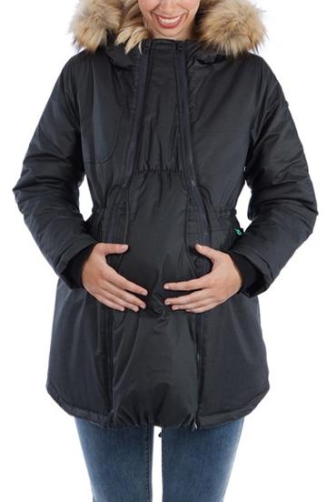 Women's Modern Eternity Sofia Waxed Shell Maternity Jacket With Faux Fur Trim - Black