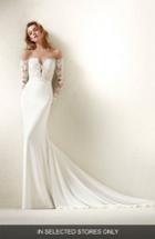 Women's Pronovias Dracma Illusion Bodice Crepe & Tulle Mermaid Gown, Size In Store Only - Ivory