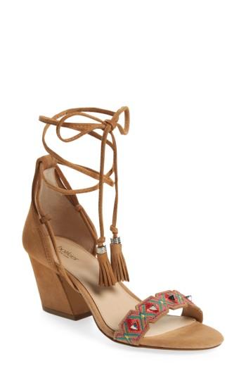 Women's Botkier Penelope Embroidered Ankle Wrap Sandal M - Beige