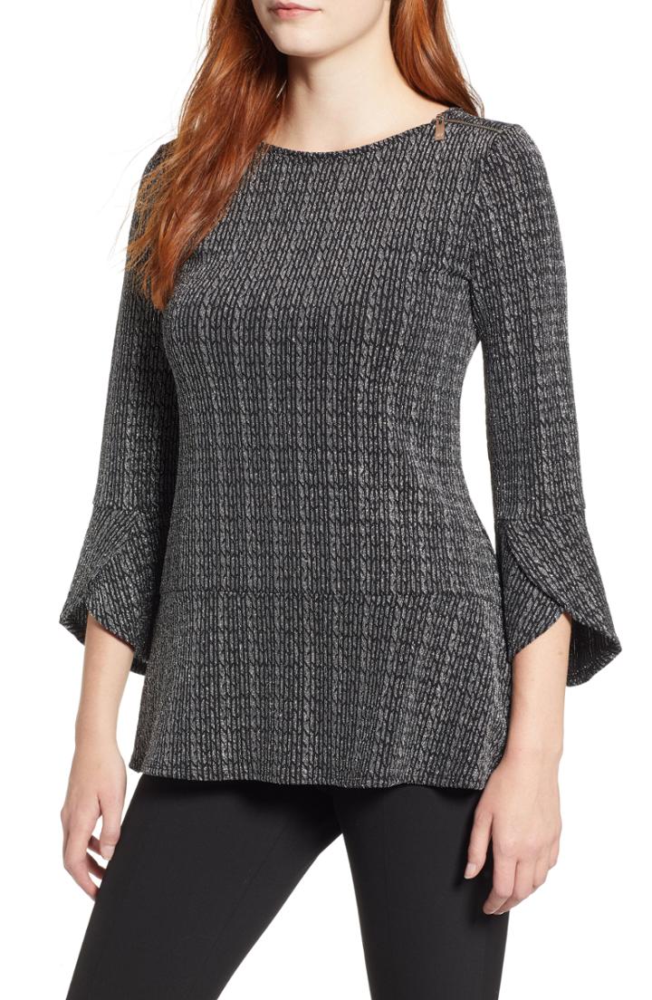 Women's Chaus Sparkle Stripe Zip Top