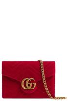 Women's Gucci Gg Marmont 2.0 Matelasse Velvet Wallet On A Chain - Red