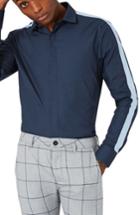 Men's Topman Slim Fit Contrast Stripe Woven Shirt - Blue