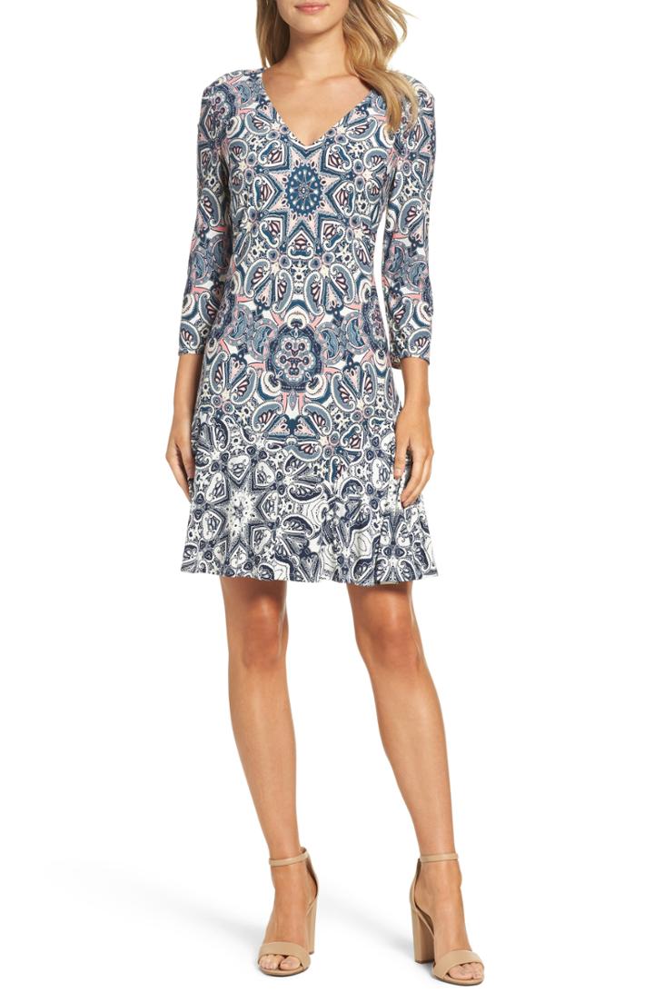 Petite Women's Eliza J Print Knit Dress - Blue