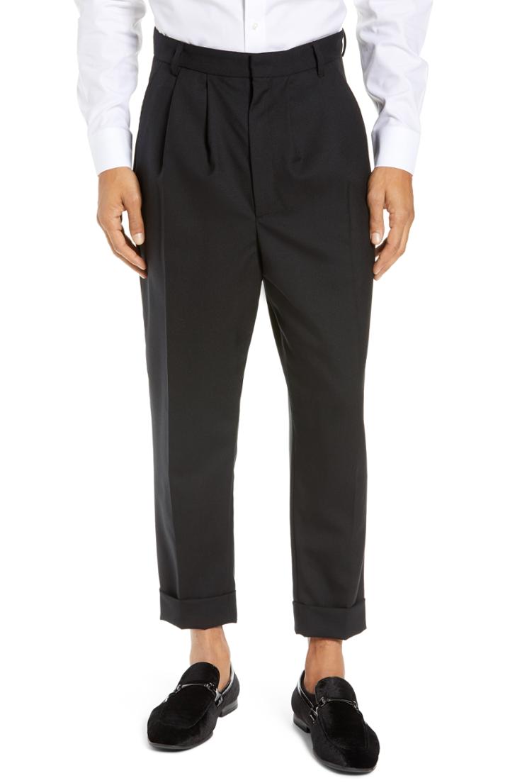 Men's The Kooples Pleated Straight Leg Pants - Black